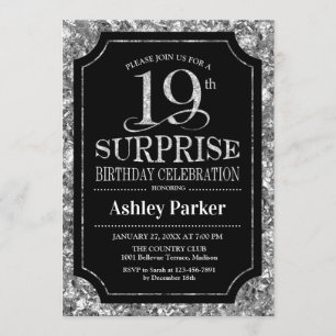 Invitation Surprise 19e fête d'anniversaire - Silver Black
