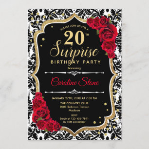 Invitation Surprise 20e anniversaire - Black Gold Red Invitat