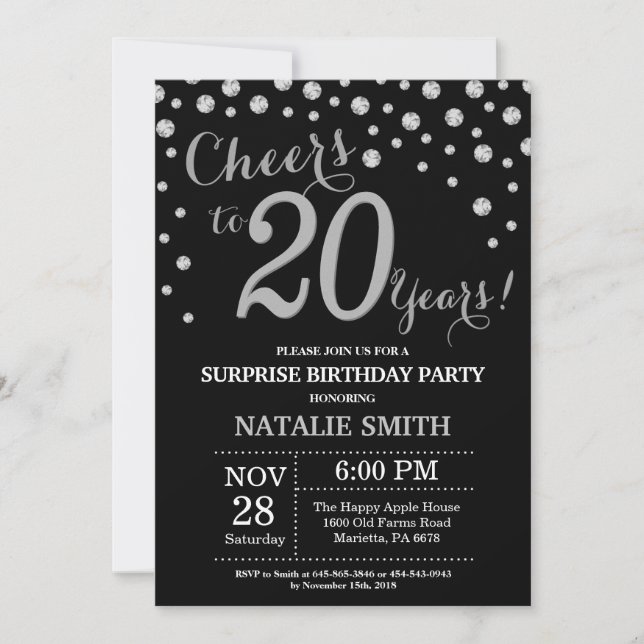 Invitation Surprise 20e anniversaire Diamant noir et argent (Devant)
