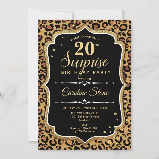 Invitation Surprise 20e anniversaire - Leopard Black Gold (Devant)