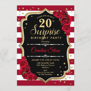Invitation Surprise 20e anniversaire - Noir Blanc Rouge