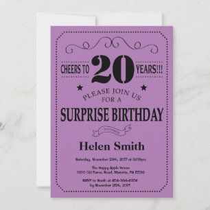 Invitation Surprise 20e Anniversaire Noir et Violet