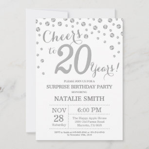 Invitation Surprise 20e Anniversaire Paillettes Diamant Argen