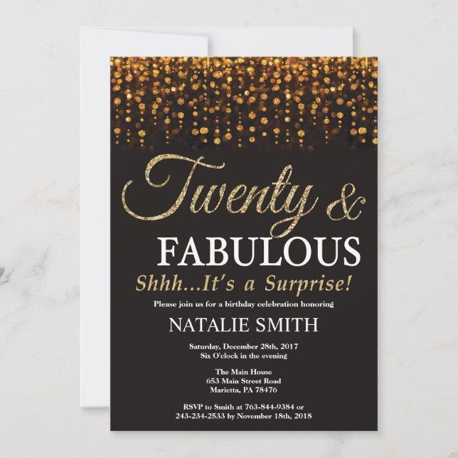 Invitation Surprise 20e anniversaire Vingt et l'or fabuleux (Devant)