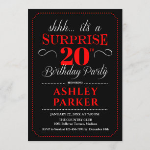 Invitation Surprise 20e fête d'anniversaire - Noir Rouge Blan