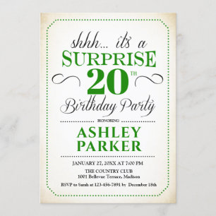 Invitation Surprise 20e fête d'anniversaire - White Green