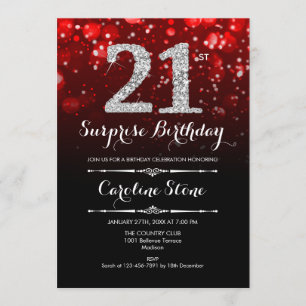 Invitation Surprise 21e anniversaire - Argent rouge noir