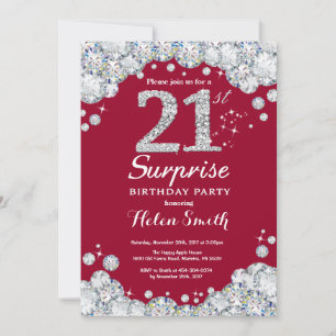 Invitation Surprise 21e Anniversaire Bourgogne Rouge Diamant 