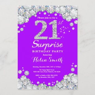 Invitation Surprise 21e anniversaire Diamant mauve et argent
