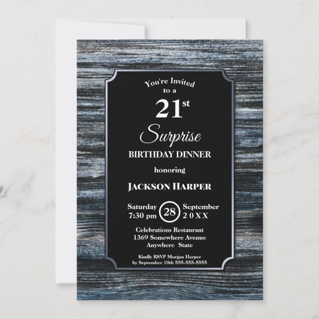 Invitation Surprise 21e anniversaire Dîner Bois (Devant)