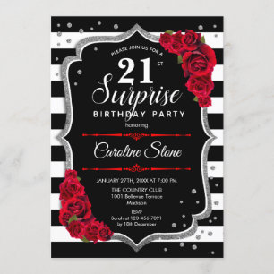 Invitation Surprise 21e anniversaire - Noir Blanc Rouge