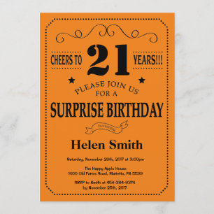 Invitation Surprise 21e anniversaire Noir et orange