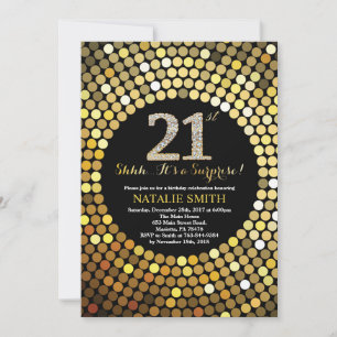 Invitation Surprise 21e anniversaire Parties scintillant noir