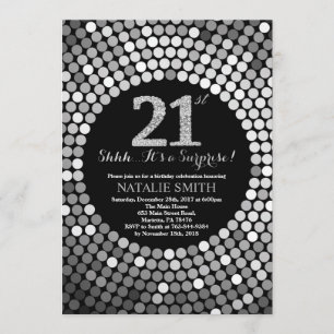 Invitation Surprise 21e anniversaire Parties scintillant noir