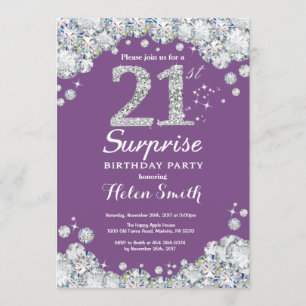 Invitation Surprise 21e anniversaire Purple et Silver Diamond