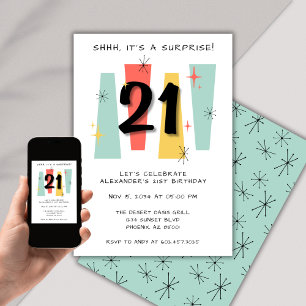 Invitation Surprise 21e anniversaire Retro Moyen-siècle color