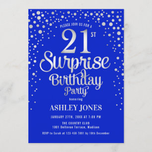 Invitation Surprise 21e fête d'anniversaire - Argent & Royal