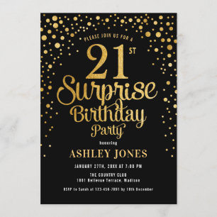Invitation Surprise 21e fête d'anniversaire - Black & Gold