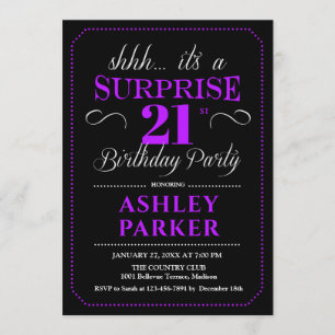 Invitation Surprise 21e fête d'anniversaire - Black Purple