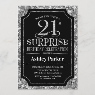 Invitation Surprise 21e fête d'anniversaire - Silver Black