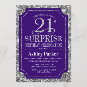 Invitation Surprise 21e fête d'anniversaire - Silver Purple