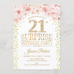 Invitation Surprise 21e fête d'anniversaire - White Gold Pink