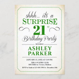 Invitation Surprise 21e fête d'anniversaire - White Green
