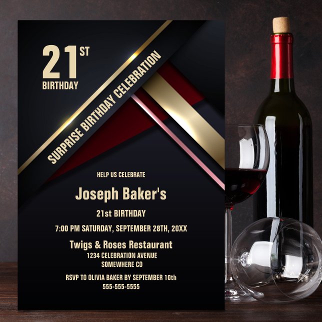 Invitation Surprise 21e Gold Type Anniversaire (Créateur téléchargé)