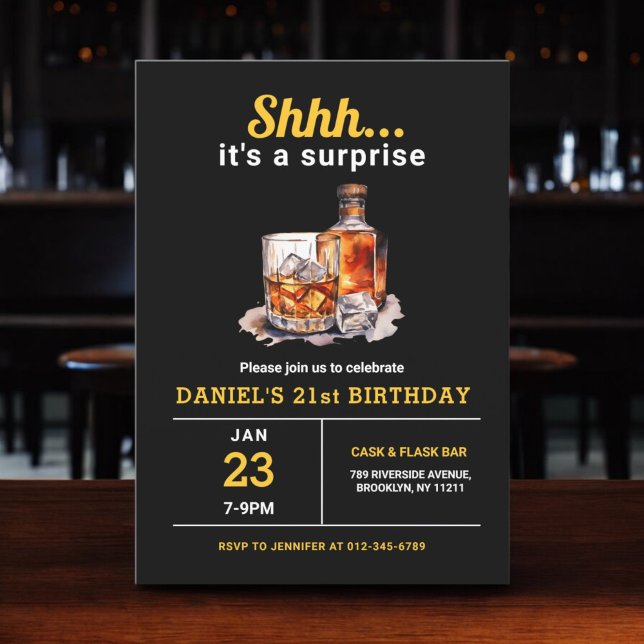 Invitation Surprise 21e Whiskey Bourbon fête d'anniversaire (Créateur téléchargé)
