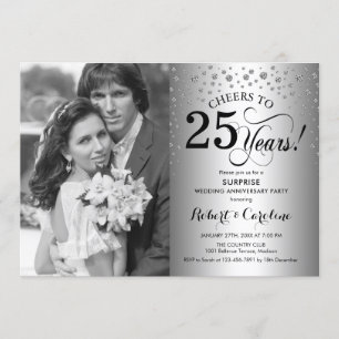 Invitation Surprise 25e anniversaire avec Photo Silver Black