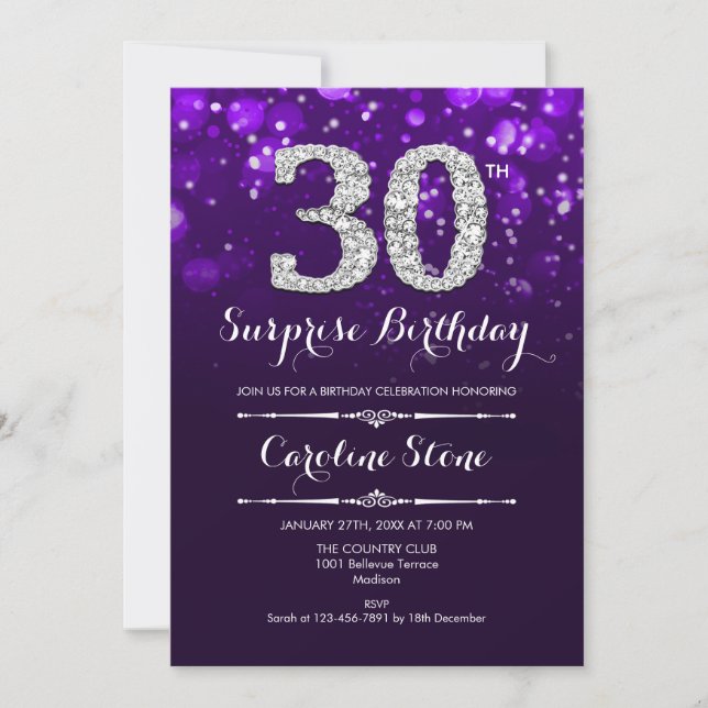 Invitation Surprise 30e anniversaire - Argent violet (Devant)