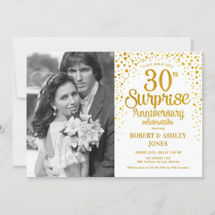 Invitation Surprise 30e anniversaire avec photo - or blanc