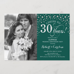 Invitation Surprise 30e anniversaire avec photo vert argent