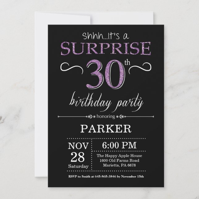 Invitation surprise 30e anniversaire Black and Pur (Devant)