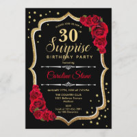 Surprise 30e anniversaire - Black Gold Red Invitat