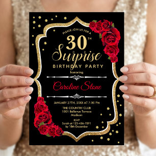 Invitation Surprise 30e anniversaire - Black Gold Red Invitat