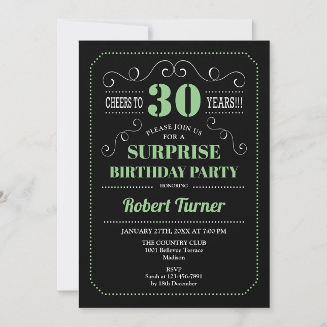 Invitation Surprise 30e anniversaire - Black Green (Devant)