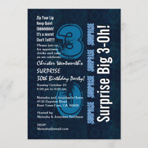 Invitation Surprise 30e anniversaire Bleu Vintage et blanc 10