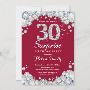 Invitation Surprise 30e anniversaire Burgundy Red Silver Diam