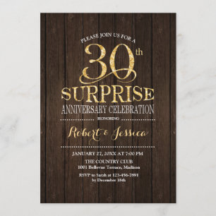 Invitation Surprise 30e anniversaire de mariage Bois Or