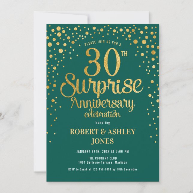 Invitation Surprise 30e anniversaire de mariage - Émeraude et (Devant)