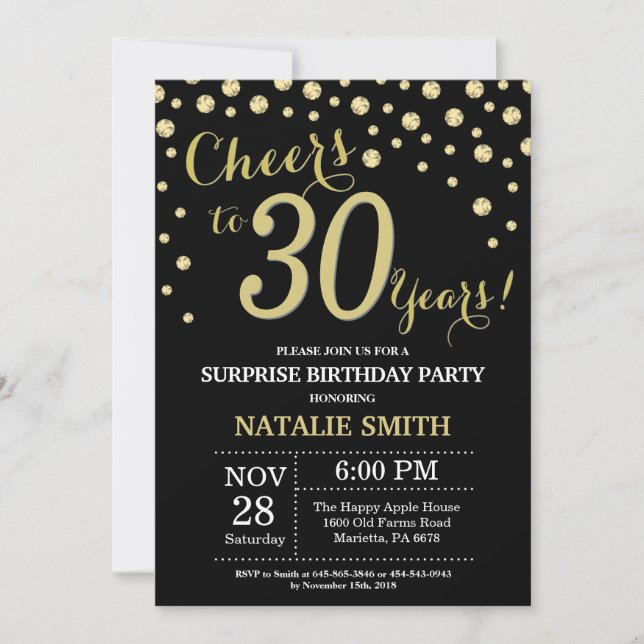 Invitation Surprise 30e anniversaire Diamant noir et or (Devant)