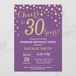 Invitation Surprise 30e anniversaire Diamant violet et or
