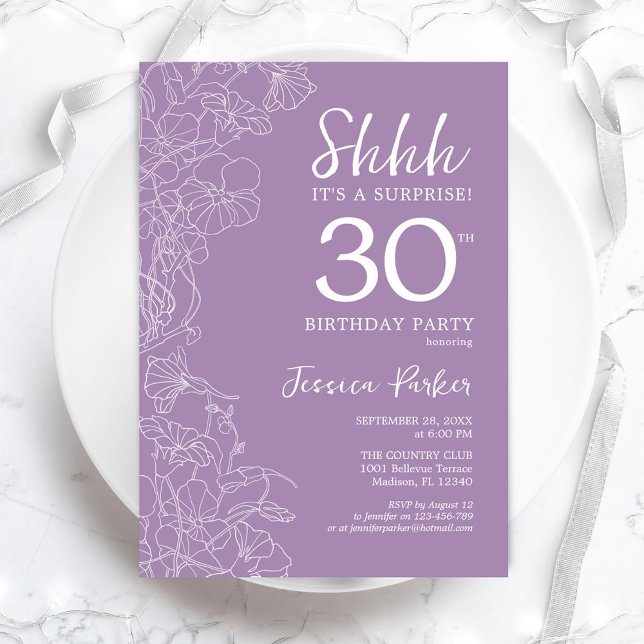 Invitation Surprise 30e anniversaire - Floral Purple (Créateur téléchargé)