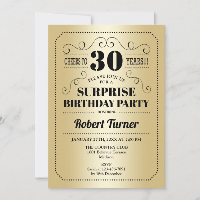 Invitation Surprise 30e anniversaire - Gold Black (Devant)