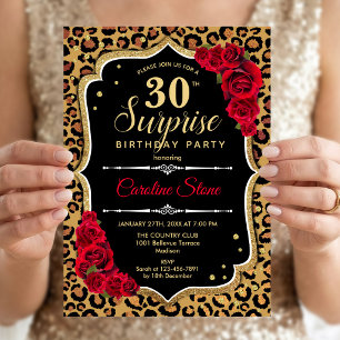 Invitation Surprise 30e anniversaire - Leopard Black Gold Red