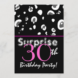 Invitation SURPRISE 30e anniversaire Leopard noir Confetti