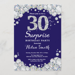 Invitation Surprise 30e anniversaire Navy Blue Silver Diamond