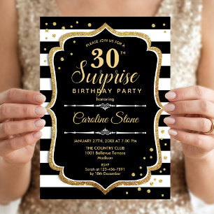 Invitation Surprise 30e Anniversaire - Noir Blanc Or