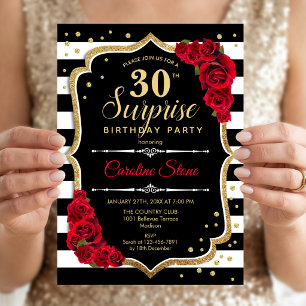 Invitation Surprise 30e anniversaire - Noir Blanc Rouge